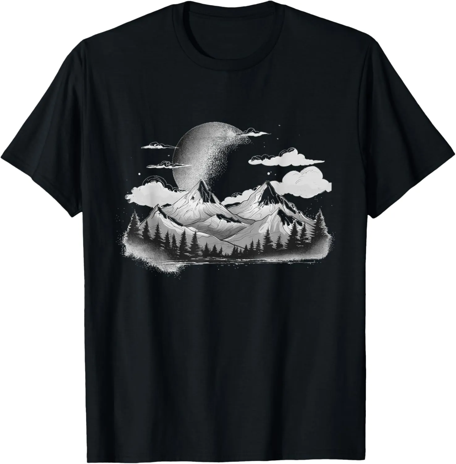 Minimalist Mountain Landscape with Moon Mountaineer Hiker T-Shirt
