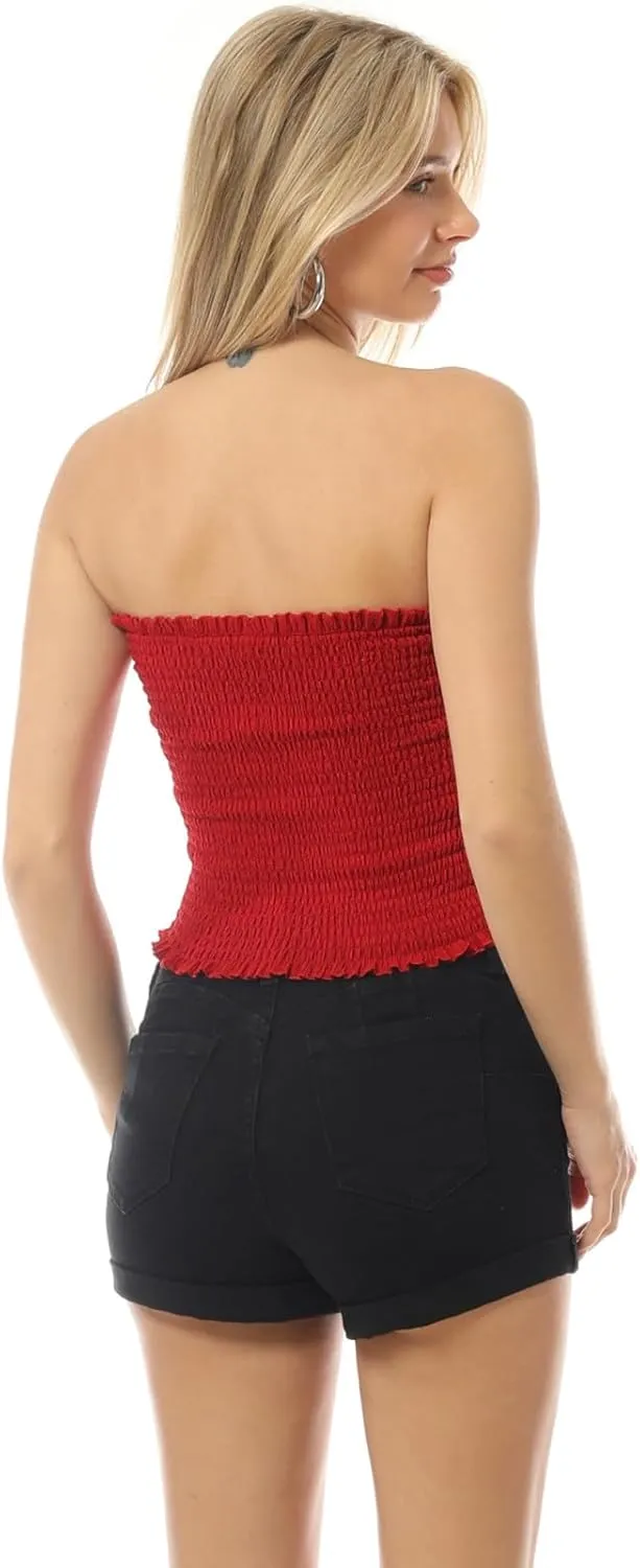 MixMatchy Women's Strapless Tube Tops Stretchy Sleeveless Sexy Summer Bandeau Crop Tank