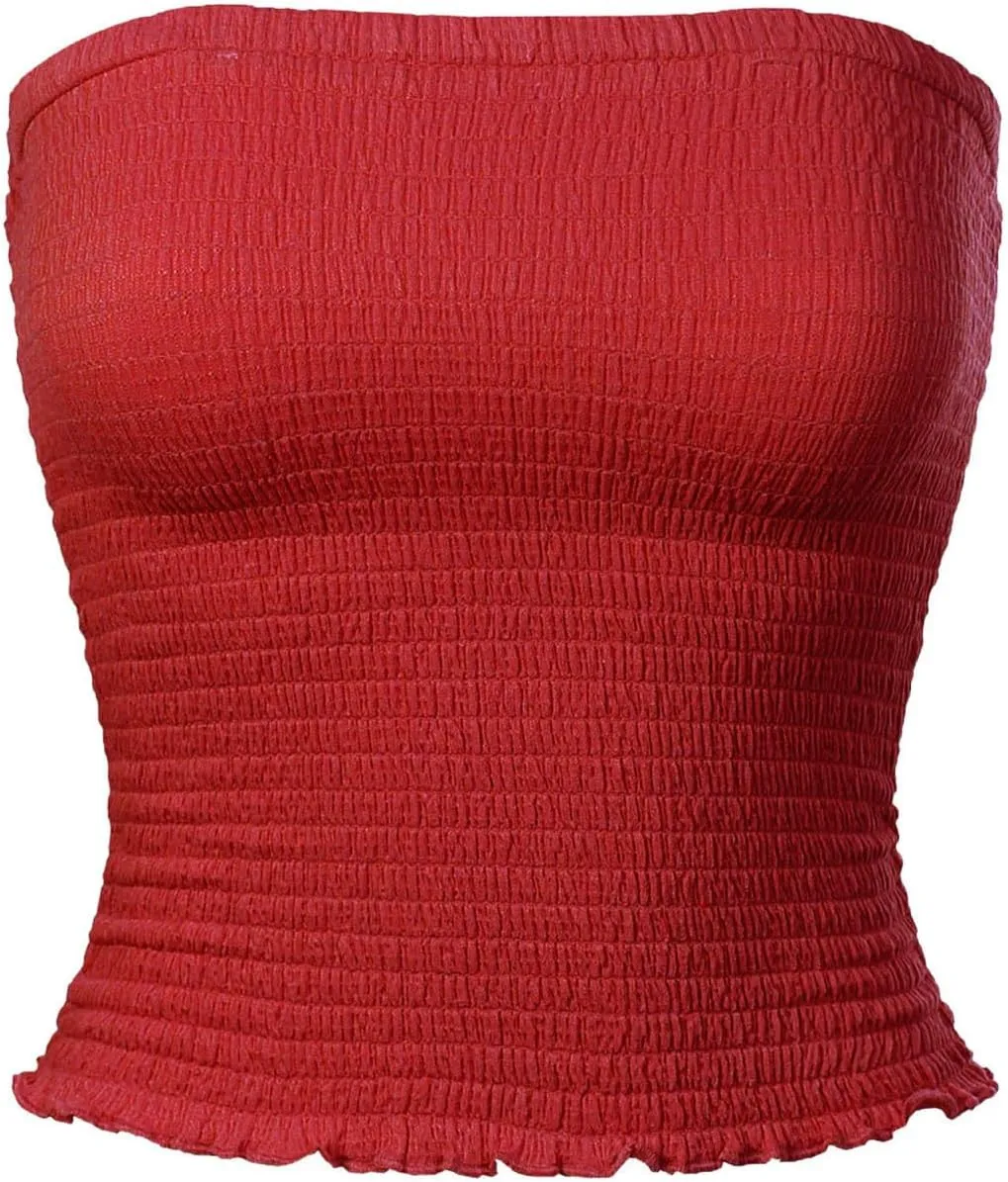 MixMatchy Women's Strapless Tube Tops Stretchy Sleeveless Sexy Summer Bandeau Crop Tank