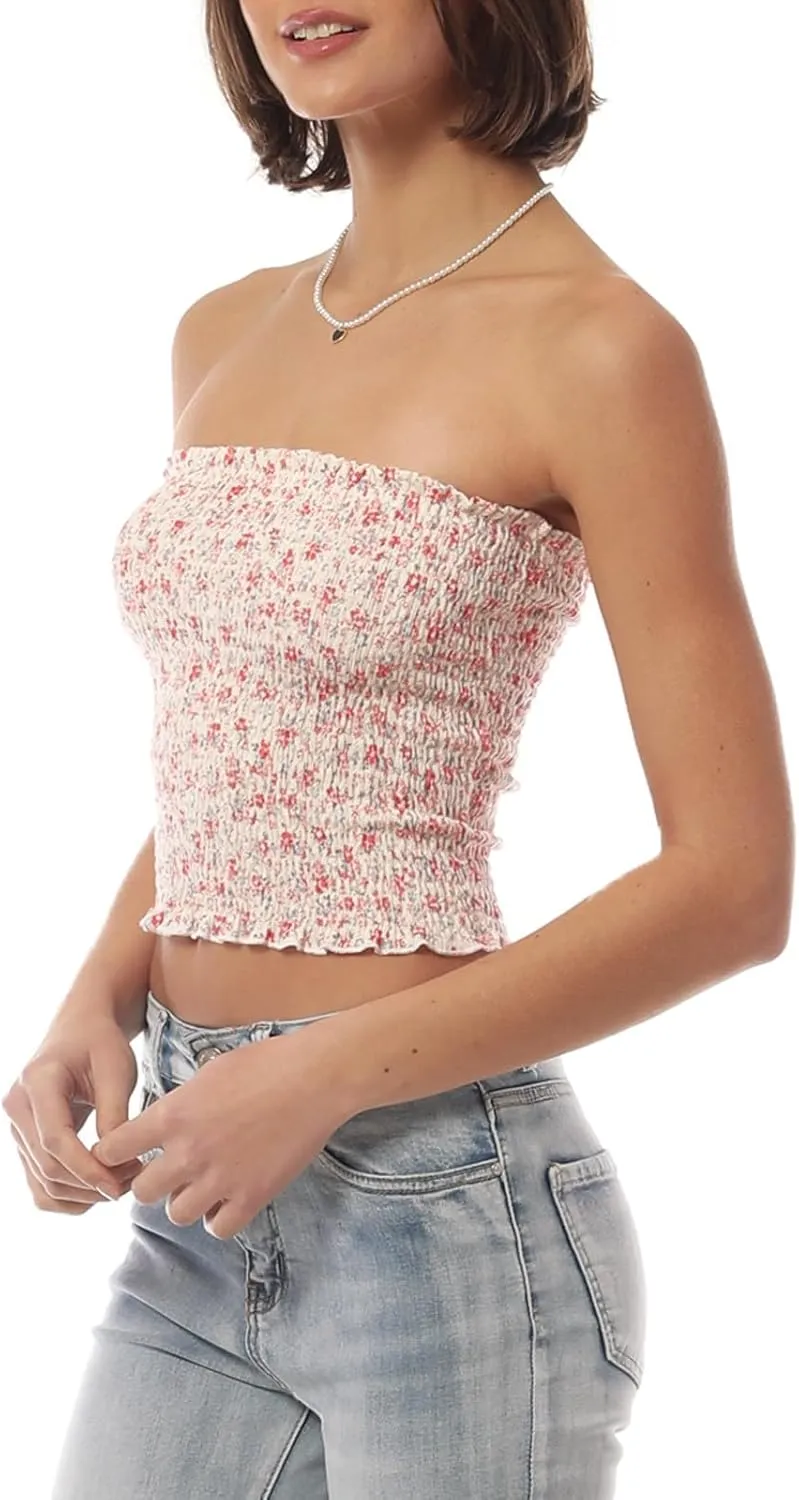 MixMatchy Women's Strapless Tube Tops Stretchy Sleeveless Sexy Summer Bandeau Crop Tank