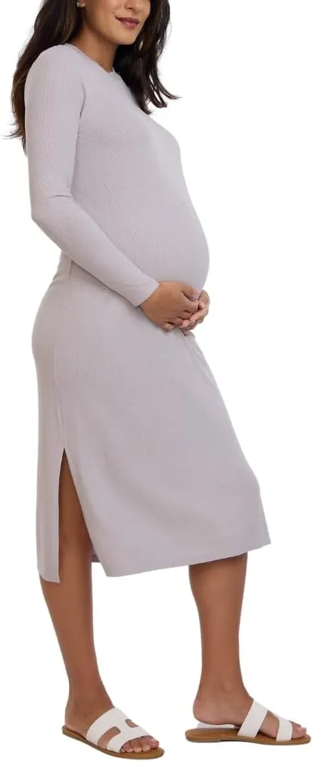 Motherhood Maternity Women's Long Sleeve Rib Knit Column Midi Pregnancy Bodycon Dress