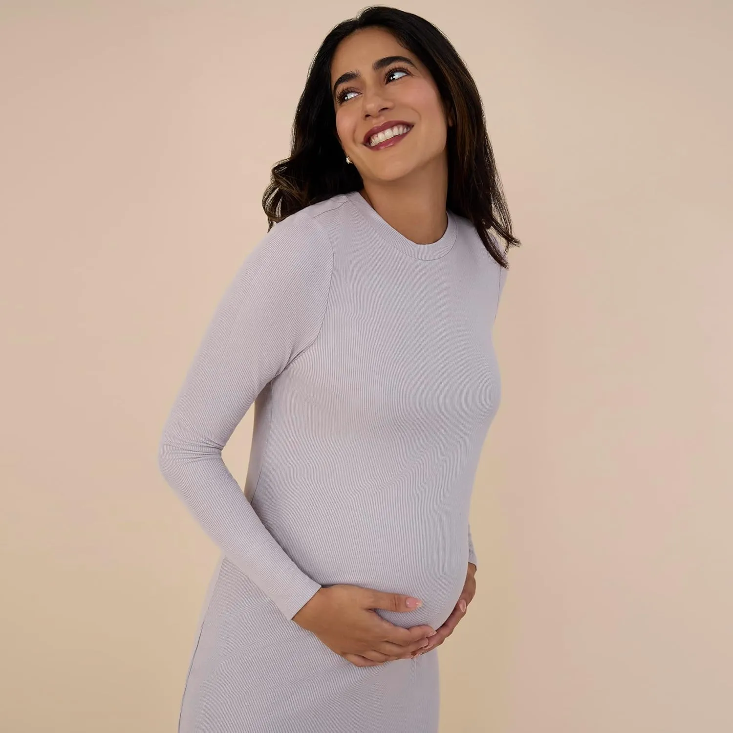 Motherhood Maternity Women's Long Sleeve Rib Knit Column Midi Pregnancy Bodycon Dress