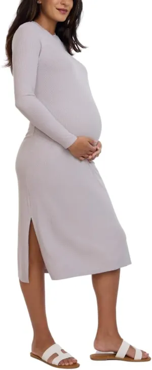 Motherhood Maternity Women's Long Sleeve Rib Knit Column Midi Pregnancy Bodycon Dress