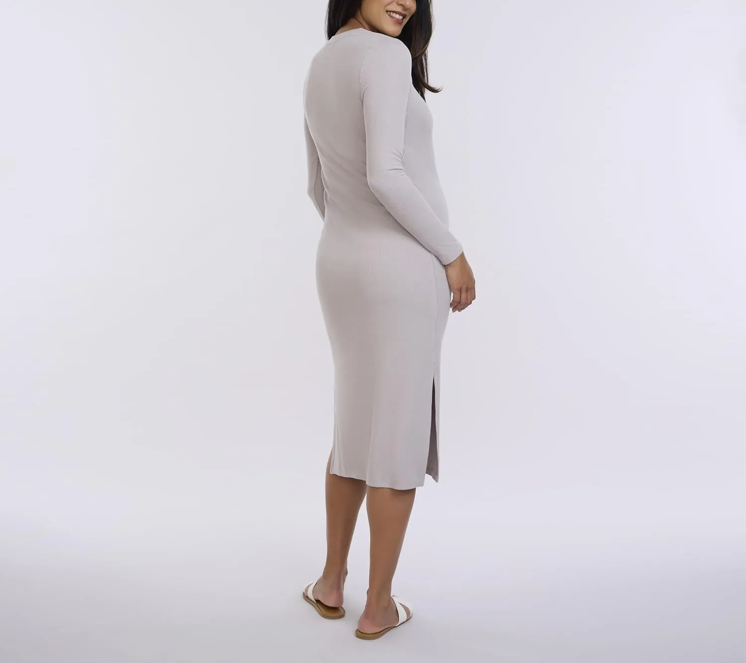 Motherhood Maternity Women's Long Sleeve Rib Knit Column Midi Pregnancy Bodycon Dress