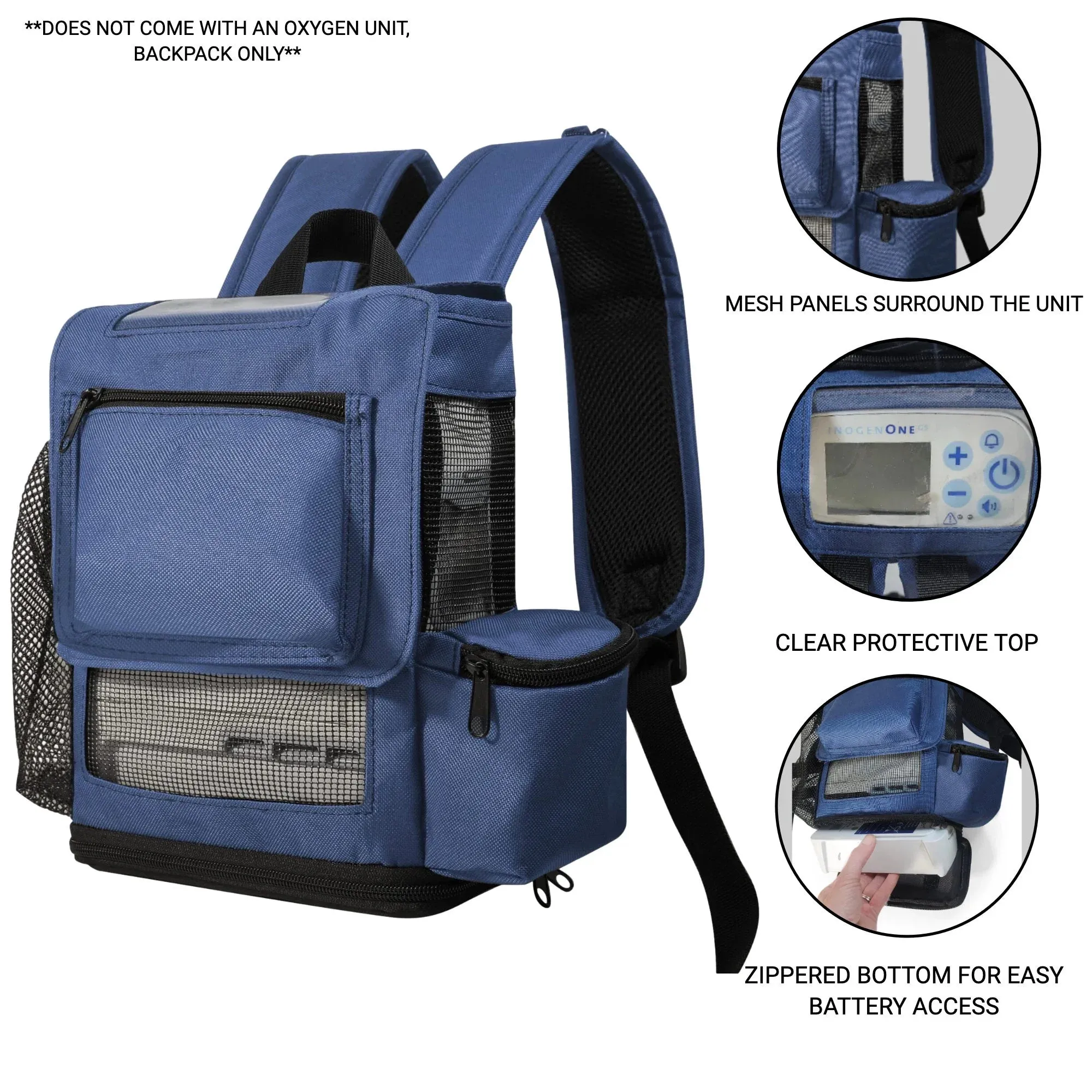 OxyGo Next Lightweight Backpack w/Pockets & Cannula Holder - Navy
