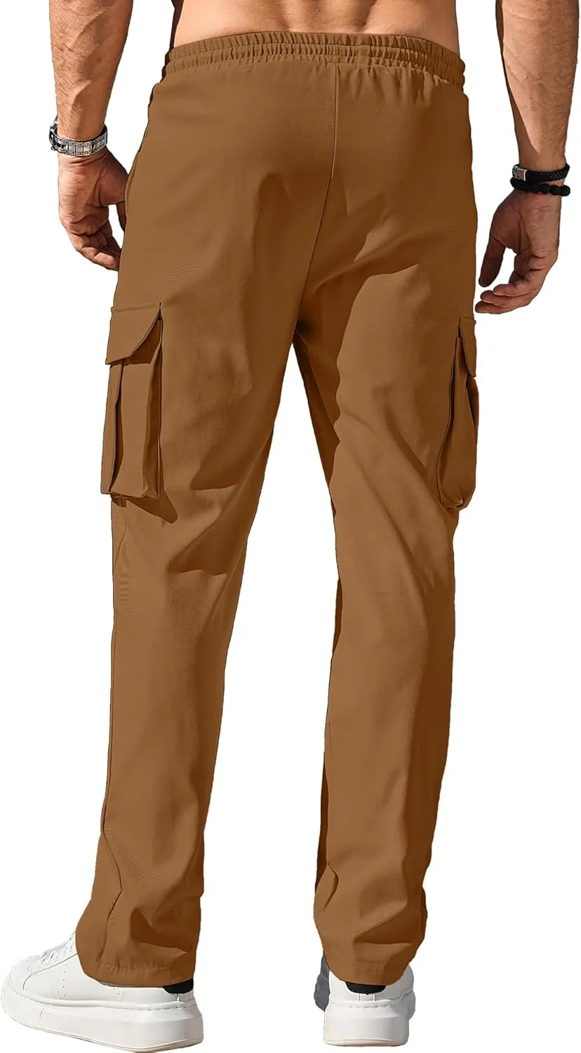 PLEPAN Men's Casual Cargo Pants Drawstring Hiking Pants Workout Tactical Joggers Sweatpants for Men