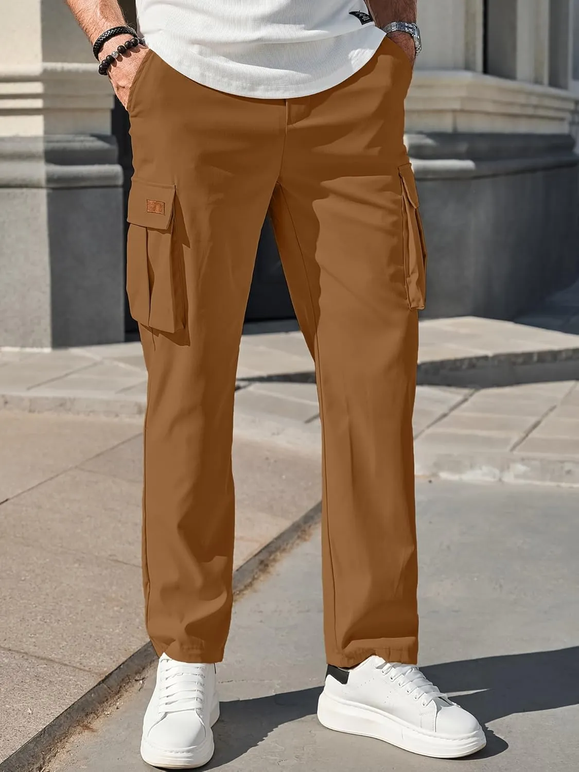 PLEPAN Men's Casual Cargo Pants Drawstring Hiking Pants Workout Tactical Joggers Sweatpants for Men