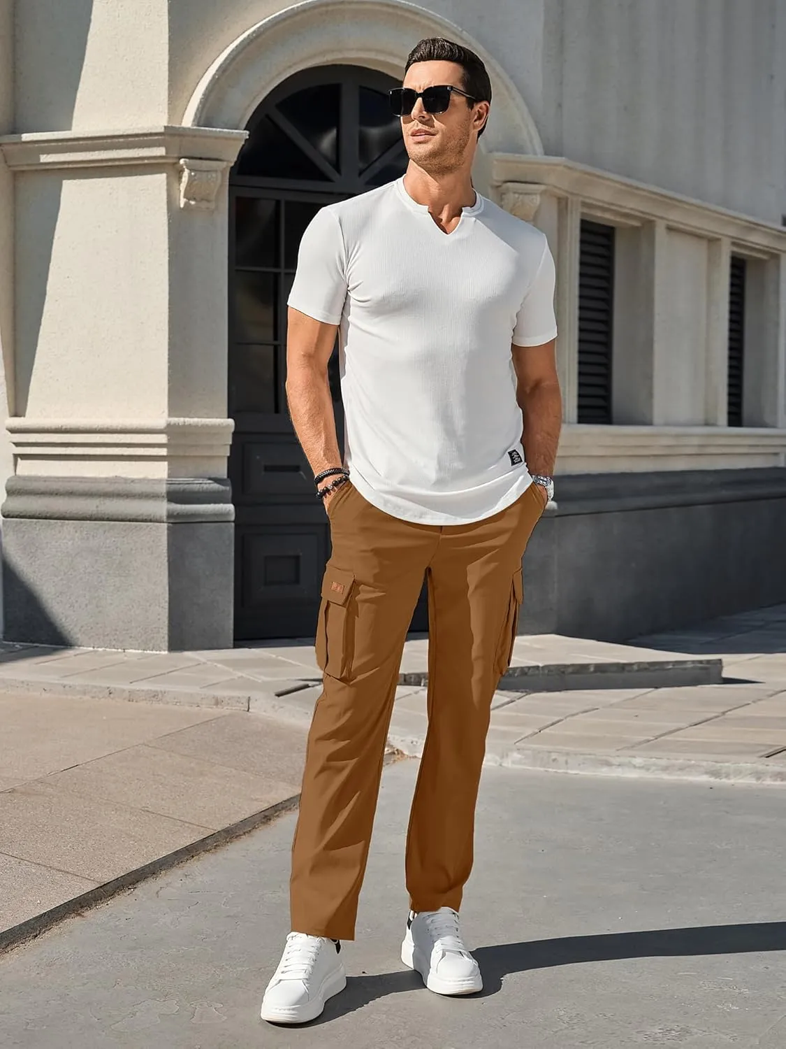 PLEPAN Men's Casual Cargo Pants Drawstring Hiking Pants Workout Tactical Joggers Sweatpants for Men