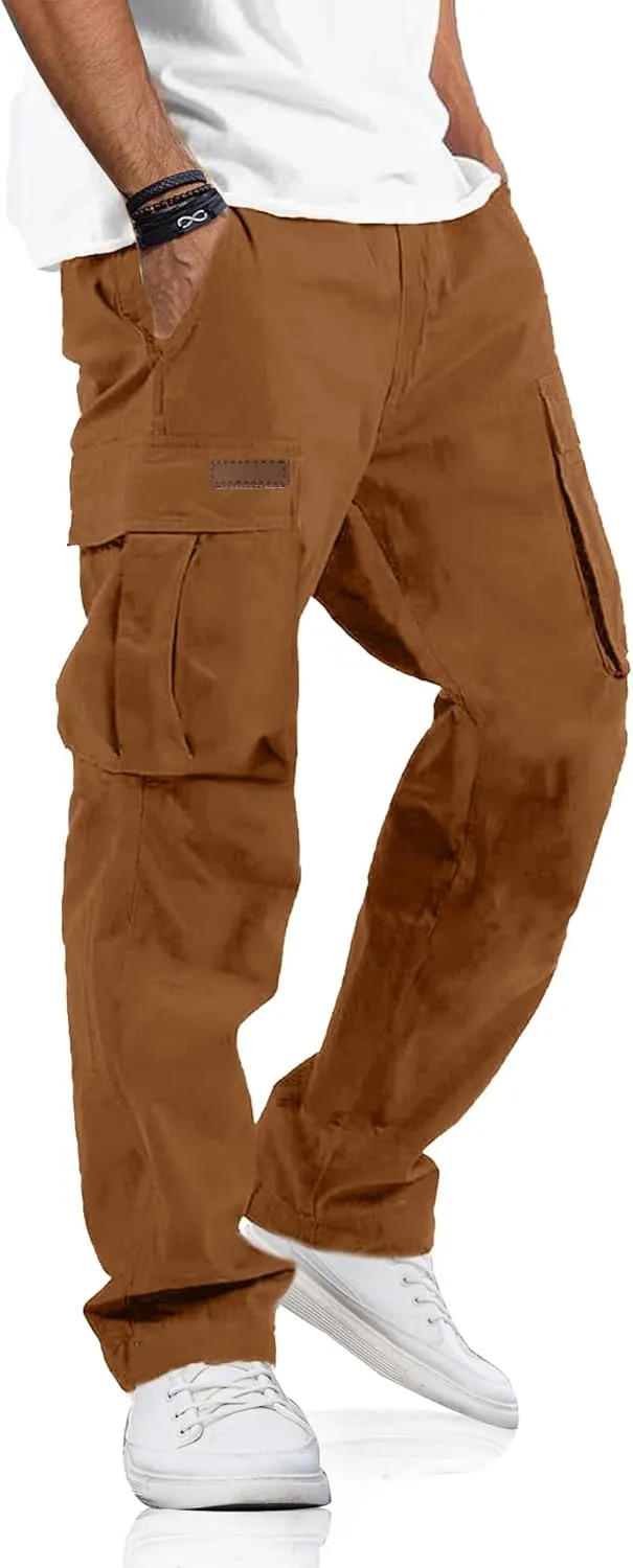 PLEPAN Men's Casual Cargo Pants Drawstring Hiking Pants Workout Tactical Joggers Sweatpants for Men