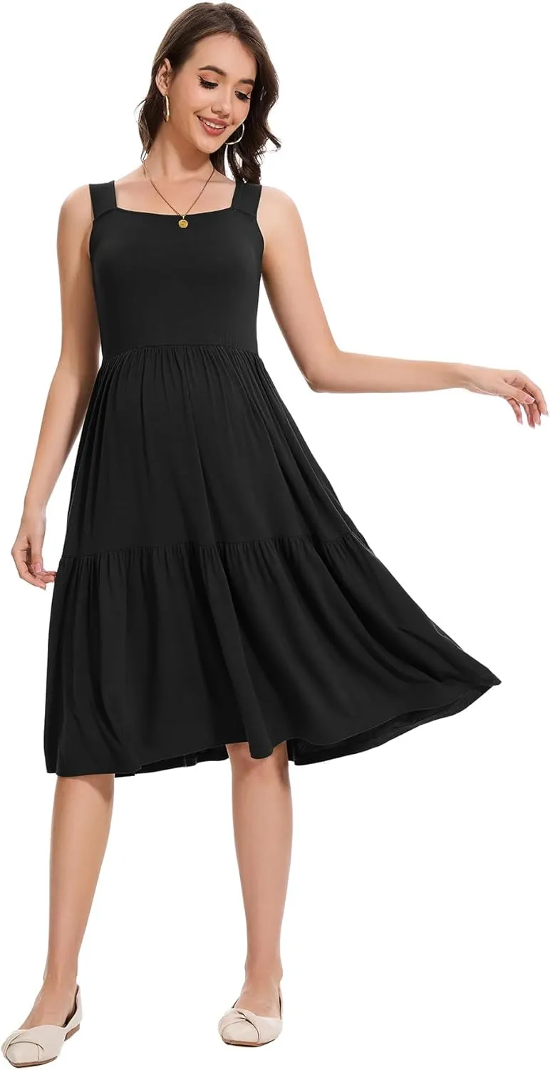 Smallshow Women's Maternity Tank Dress Sleeveless Ruffle Pregnancy Clothes
