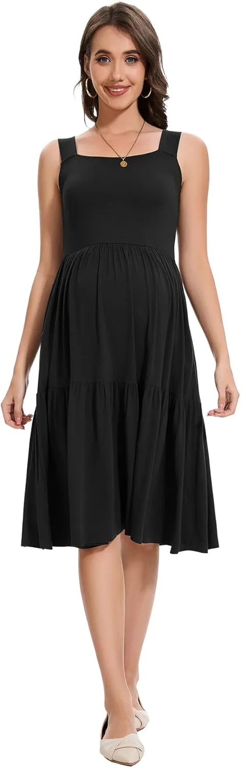 Smallshow Women's Maternity Tank Dress Sleeveless Ruffle Pregnancy Clothes