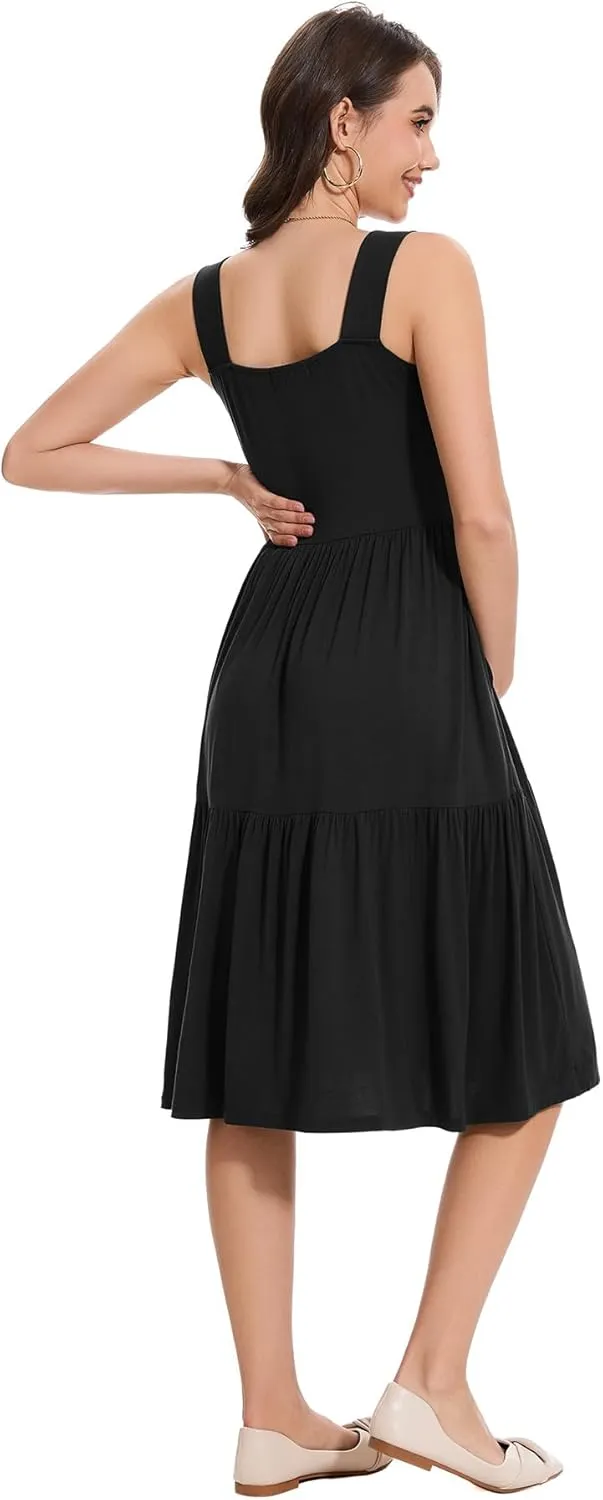 Smallshow Women's Maternity Tank Dress Sleeveless Ruffle Pregnancy Clothes