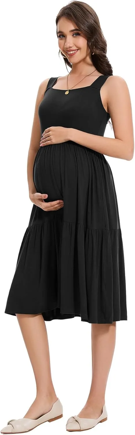Smallshow Women's Maternity Tank Dress Sleeveless Ruffle Pregnancy Clothes