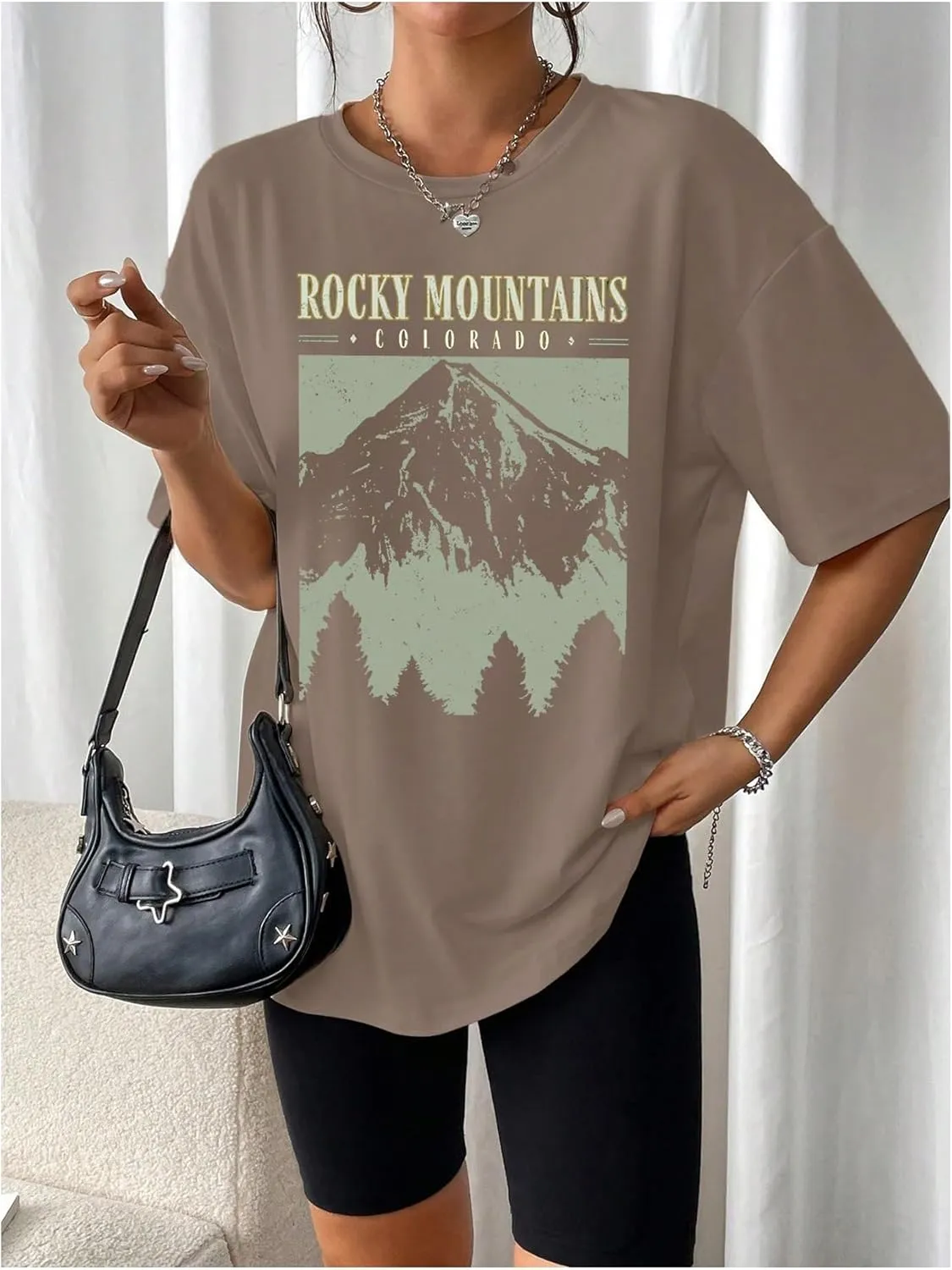 SOLY HUX Women's Oversized Graphic Tees Drop Shoulder Half Sleeve Loose Casual T Shirt Tops