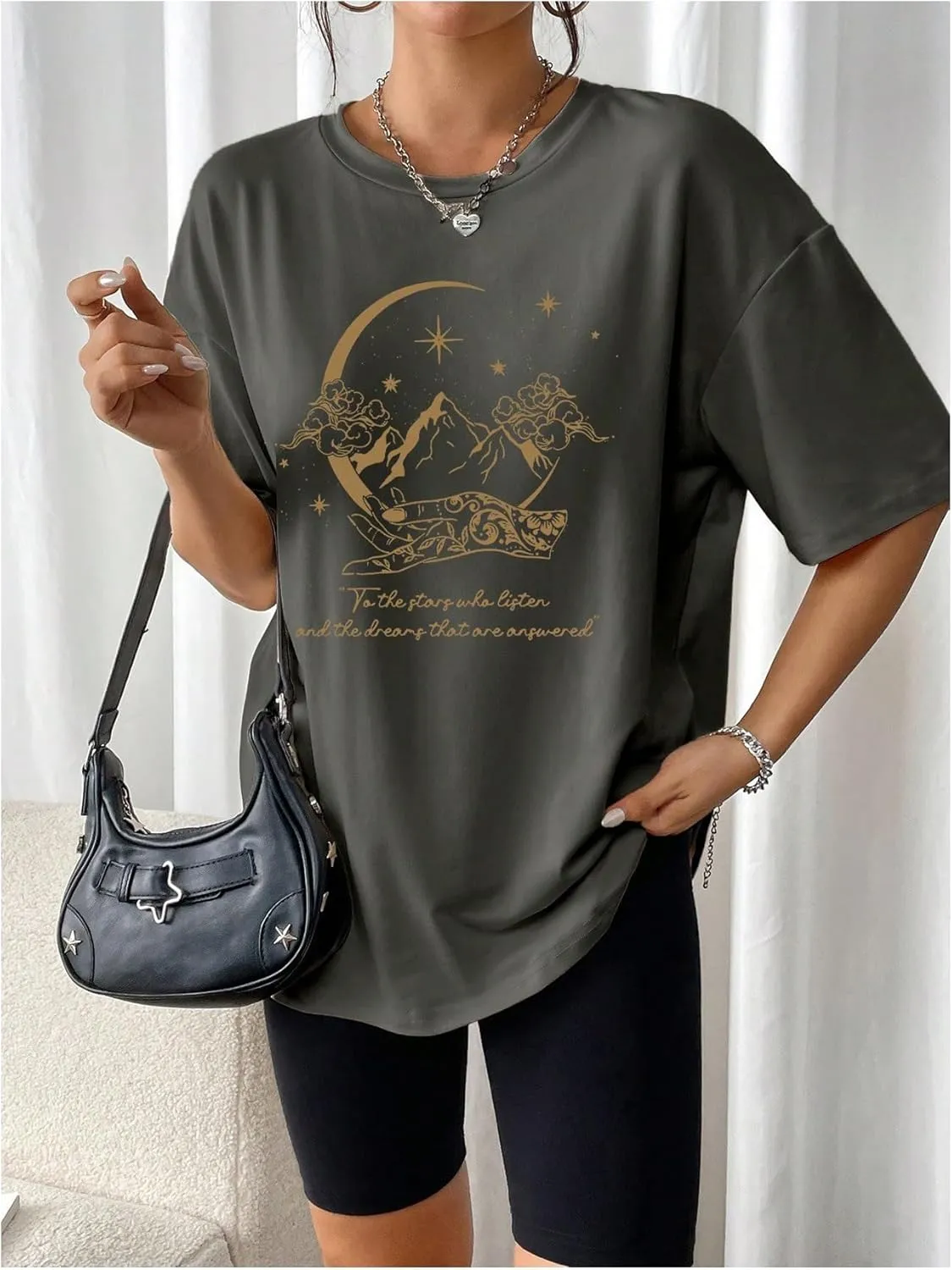 SOLY HUX Women's Oversized Graphic Tees Drop Shoulder Half Sleeve Loose Casual T Shirt Tops