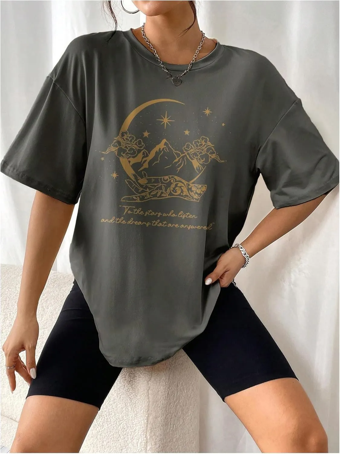 SOLY HUX Women's Oversized Graphic Tees Drop Shoulder Half Sleeve Loose Casual T Shirt Tops