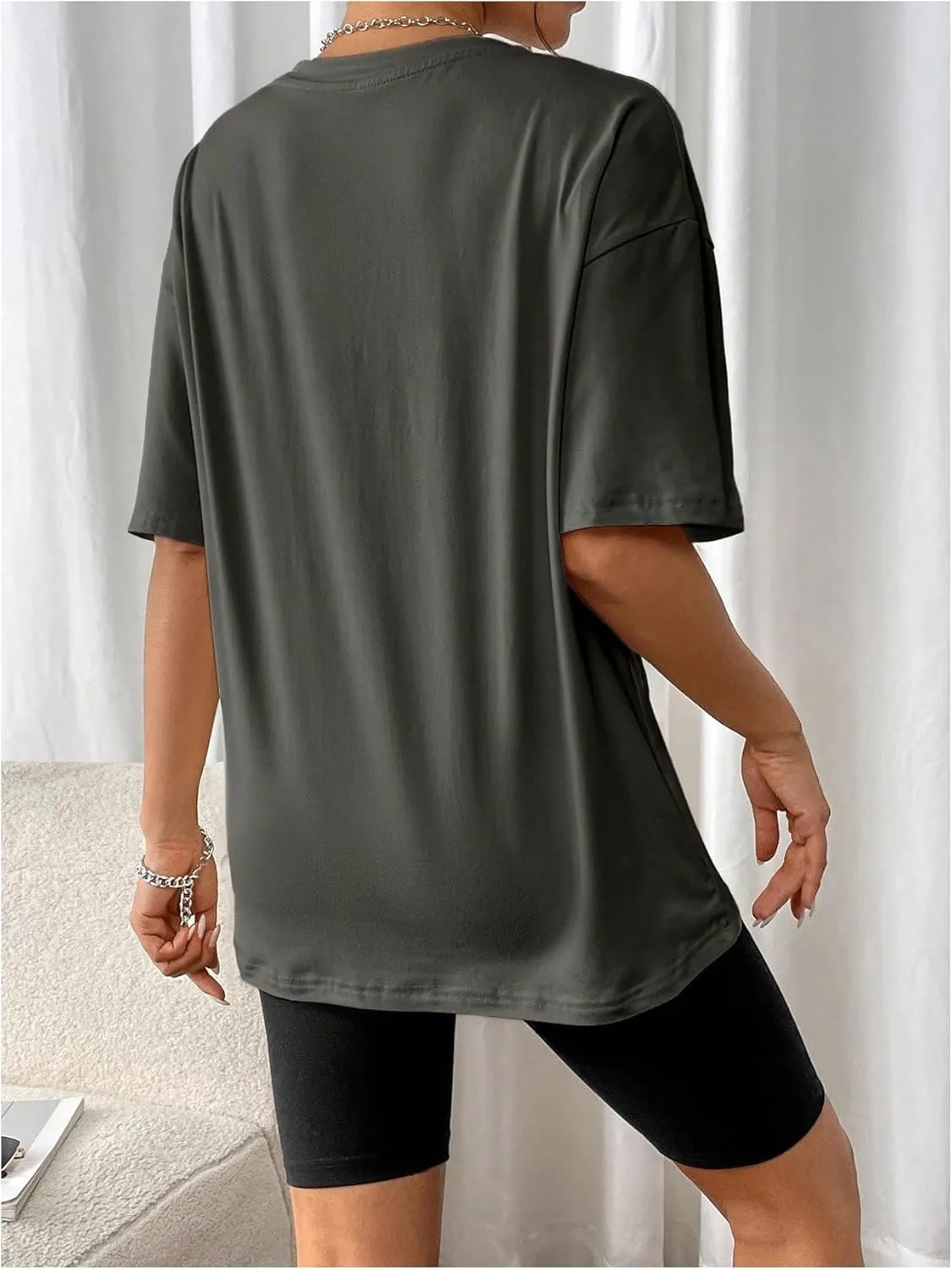 SOLY HUX Women's Oversized Graphic Tees Drop Shoulder Half Sleeve Loose Casual T Shirt Tops