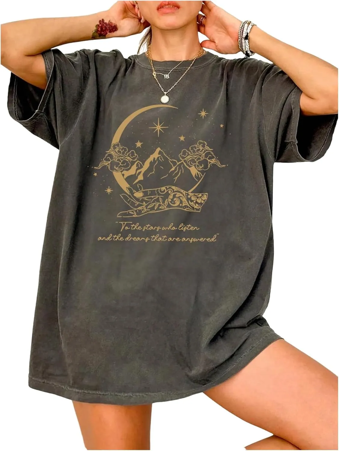 SOLY HUX Women's Oversized Graphic Tees Drop Shoulder Half Sleeve Loose Casual T Shirt Tops