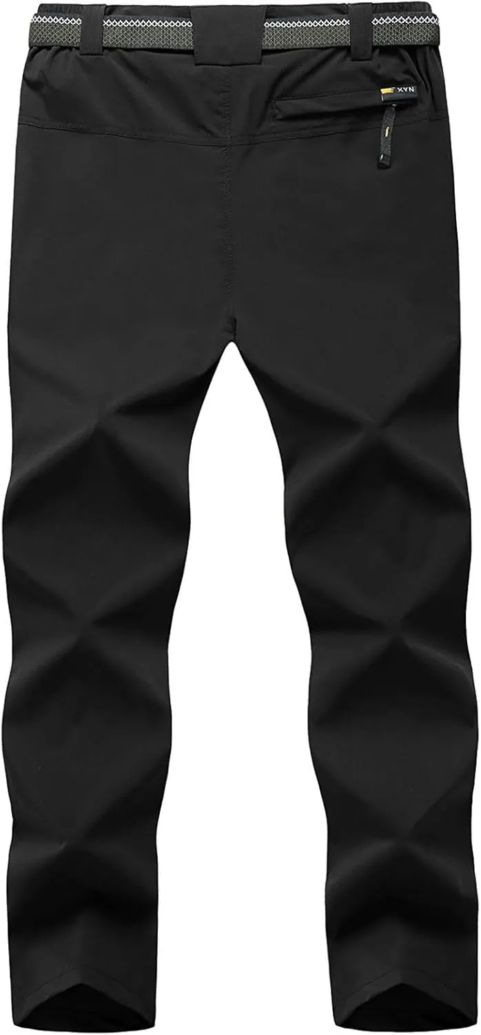 TBMPOY Men's Lightweight Hiking Pants with Belt 5 Zip Pockets Waterproof Quick-Dry Travel Fishing Work Outdoor Pants