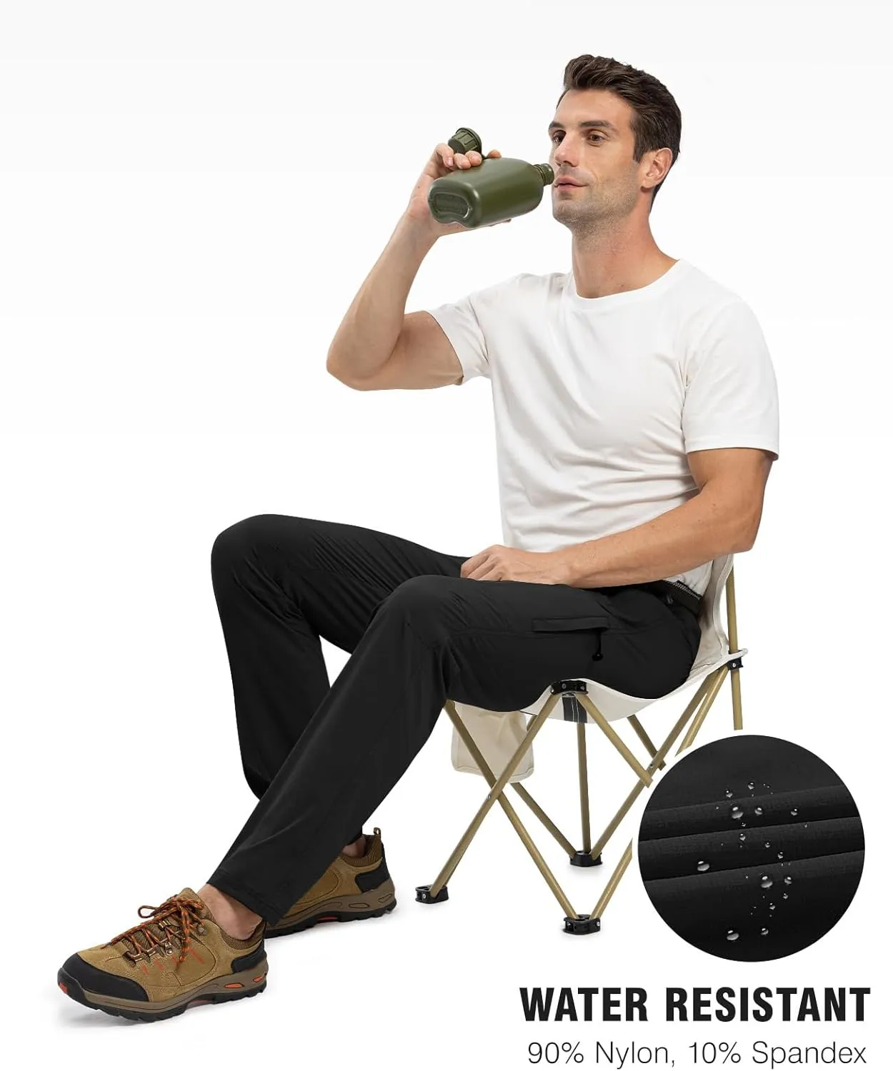 TBMPOY Men's Lightweight Hiking Pants with Belt 5 Zip Pockets Waterproof Quick-Dry Travel Fishing Work Outdoor Pants