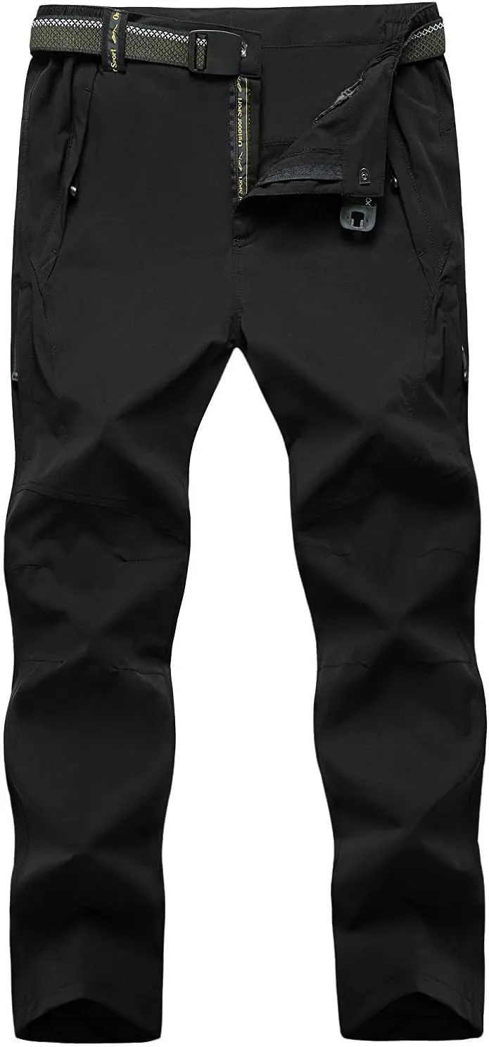 TBMPOY Men's Lightweight Hiking Pants with Belt 5 Zip Pockets Waterproof Quick-Dry Travel Fishing Work Outdoor Pants