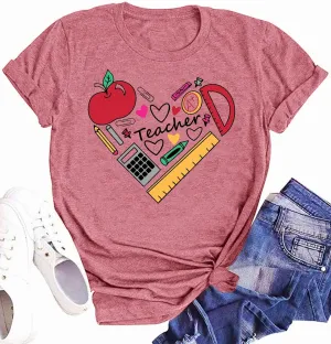 Teacher T Shirt for Women Funny Teaching Heart Graphic Tee Tops Teacher Day Gift Shirt Tops