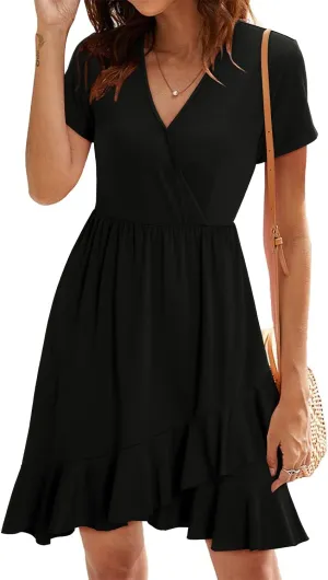 ULTRANICE Womens Summer Dresses Floral V Neck Ruffled Hem Spaghetti Spring Casual Beach Outfits Flowy Wrap Sun Dress